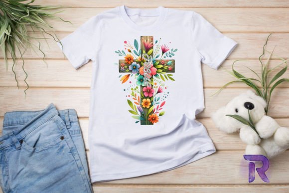 Jesus Cross Floral Graphics for T-Shirt Designs