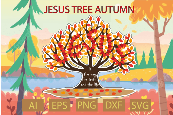 Jesus Tree Autumn Graphics for T-Shirt Designs